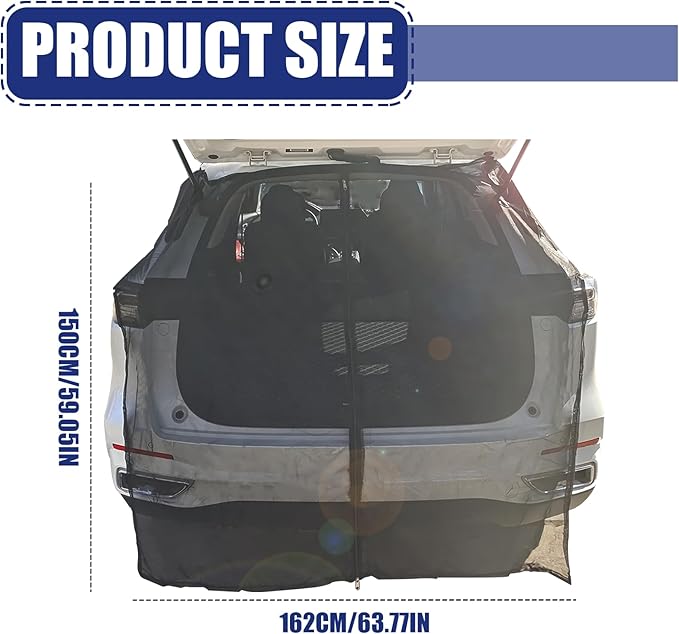 Car Camping Net Accessories Breathable Mesh Car Tent, Compatible with Most Models MPV SUV, Sun Protection, Ventilation, Magnetic Suction, Privacy Protection (64"x59")