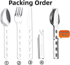 4-in-1 Camping Spoon Fork Knife Combos Set of 4 - Portable Stainless Steel Flatware Spoon Fork kit - forks Knife & Bottle Opener Combo Pack for Picnic Hiking Travel
