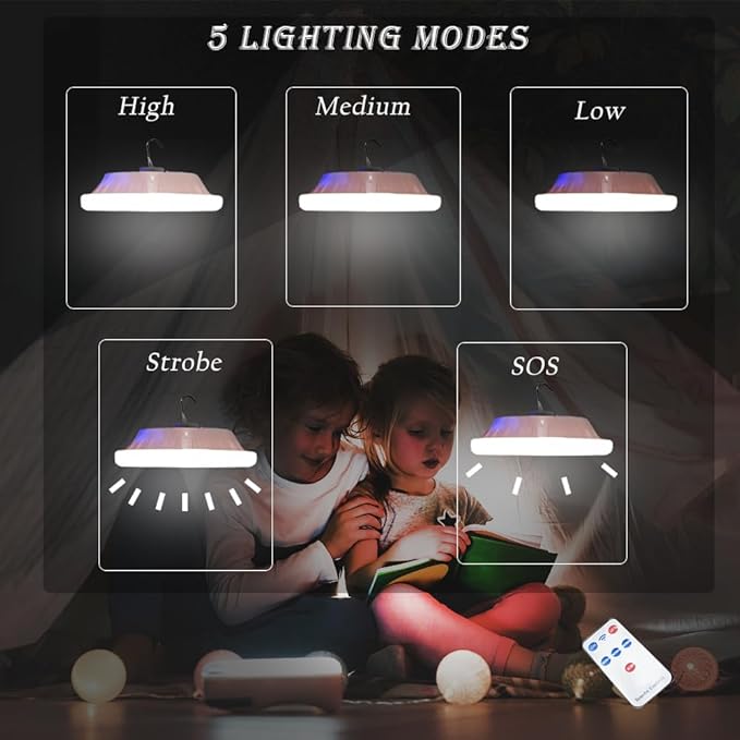 [120 LED 4500mah] Solar Camping Lights Rechargeable Portable Lantern Tent Lamp 5 Mode USB Remote Control Hanging Waterproof for Home Indoor Outdoor Emergency Courtyard 2 Pack