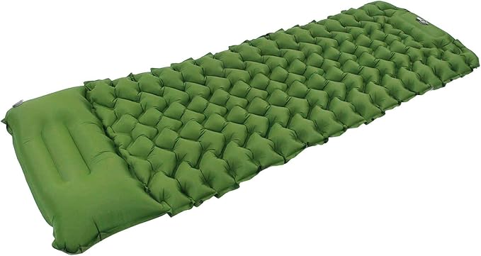 Ergonomic Inflating Sleeping Pad with Foot Pump and Storage Bag, and Wear for Office, Camping, and Outdoor Use (Olive Green)