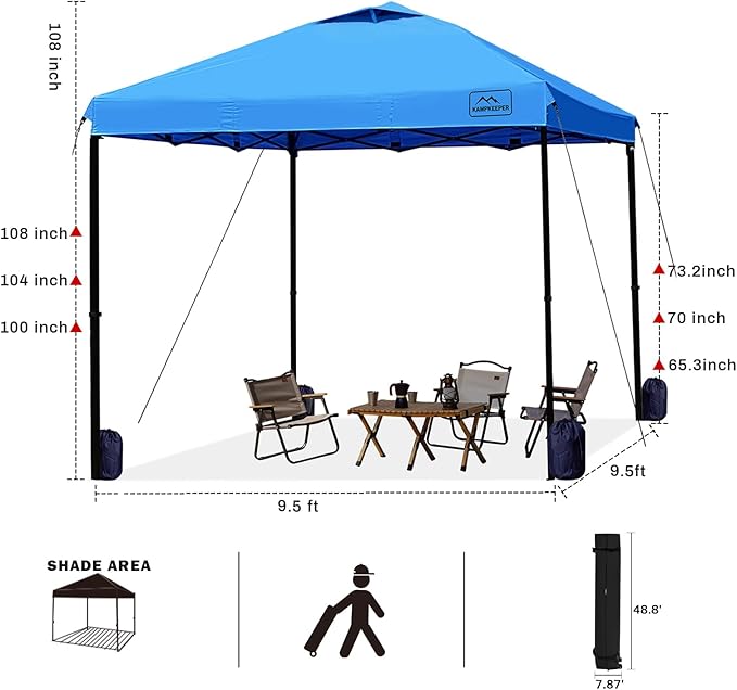 KAMPKEEPER 10x10 Pop Up Commercial Canopy Tent - Waterproof & Portable Outdoor Shade with Adjustable Legs, Air Vent, Carry Bag & Sandbags (Light Blue)