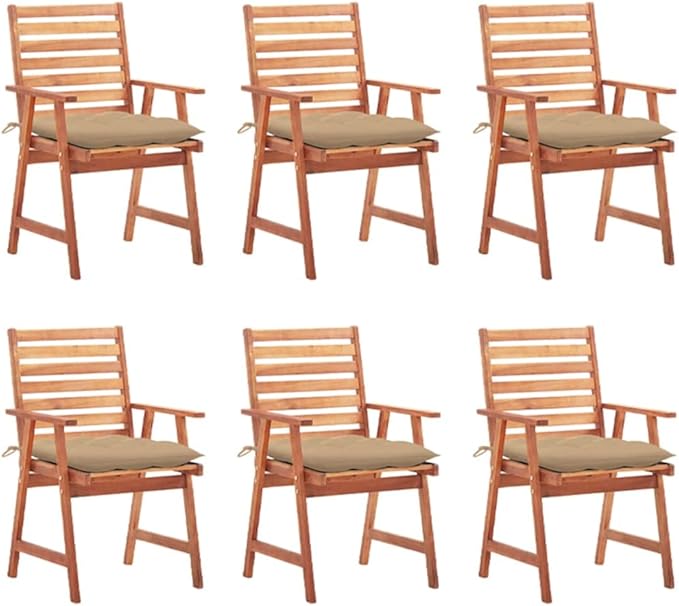 Patio Dining Chairs ,Bistro Chair,Camping Chair,Armchair,Outdoor Chairs,Beach Chair,Fishing Chairs,Barbecue Chairs,for Deck, poolside,Camping,Beach,Campsite,6 pcs with Cushions Solid Acacia Wood