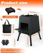 Portable Wood Burning Stove - Lightweight Cast Iron Camp Stove for Backpacking，Portable and Easy-To-Assemble Backpacking Camping Stove Kit (Black, Large)