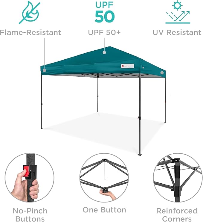 Best Choice Products 10x10ft Pop Up Canopy Tent, Outdoor Shade, 1 Person 1 Minute Set Up, Carry Case, 4 Weight Bags - Cerulean