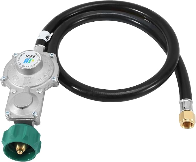 GasSaf 3FT 2 Stage Propane Regulator Hose, Propane Regulator with Hose for Dual Fuel Generator, RV Appliance, Gas Stove and More, 3/8 Female Flare Nut