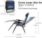 PHI VILLA XXL Oversized Padded Zero Gravity Chair Set of 2, Foldable Patio Recliner, 30" Wide Seat Anti Gravity Lounger with Armrest and Cup Holder, Support 400 LBS (Thumb Blue)