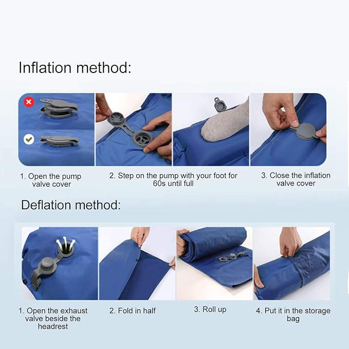 Ergonomic Inflating Sleeping Pad with Foot Pump and Storage Bag, and Wear for Office, Camping, and Outdoor Use (Navy Blue)