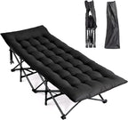 VINGLI Folding Camping Cot Bed,Camping Cots for Adults with Mattress, Cots for Sleeping with Pillow 1200D Layer Oxford for for Guest-Black 1P