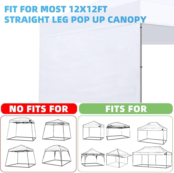 Joramoy Canopy Tent Sidewalls for 12×12 Pop Up Canopy, Instant Canopy SunWall with Waterproof and UV Protection Layer, Straight Leg Canopy Shade Wall, 1 Pack Sidewall Only(White), WB1212-White