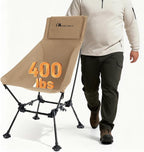 MOON LENCE Oversized High Back Camping Chair for Adults, Height Adjustable Folding Chair with 400 lbs Capacity, Hidden Pillow Pocket and Wide Seat for Camping, Base Camp, Fishing, Overlanding, Khaki