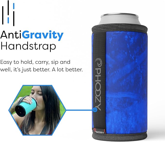 PHOOZY Insulated Can Cooler for Tall 16oz Cans with NASA-Inspired Technology - Patented Koozie That Keeps Drinks Cold 10x Longer - Lightweight Beer Koozie for Outdoor Adventures - Blue