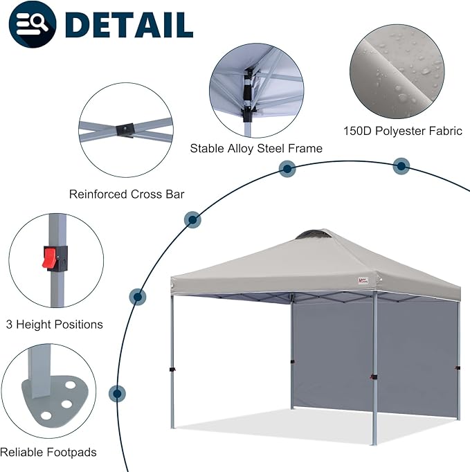 MASTERCANOPY Durable Pop-up Canopy Tent with 1 Sidewall (10'x10',Gray)