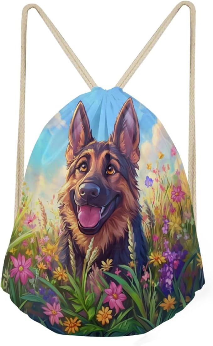 Upetstory German Shepherd Backpack Drawstring Bag Portable Gym Sackpack Cinch Gym Bag Daily Rucksack Bookbag Shoulder Daypack Outdoor Sports Beach Workout Office Yoga
