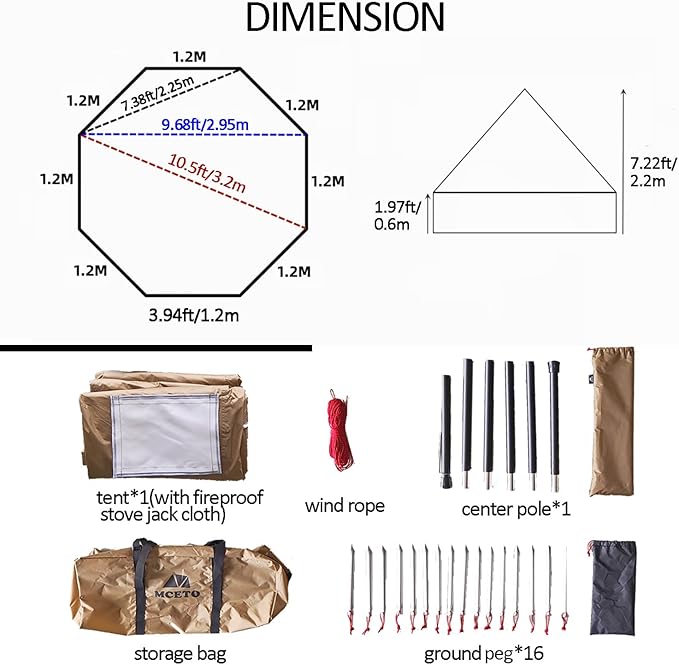 Backpacking Yurts Tent-Lightweight 4 Season Tents with Stove Jack, 1-3 Person Waterproof Hot Tent for Camping, Hiking, Outdoor Hunting, 6.6LB/10.5FT
