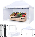CROWN SHADES 10x15 Pop Up Canopy Tent, Thicken Frame Commercial Heavy Duty Tent, 4 Sidewalls 8 Stakes & 4 Sandbags & 4 Ropes, Outdoor Canopies for Events, Parties,White
