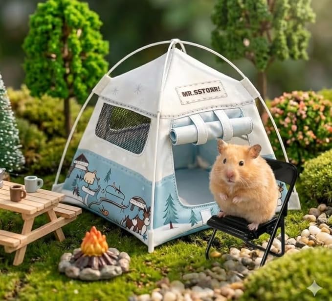 Mini Tent,Model Tent Decoration with Chair,1:12 Miniature Doll Camping Model Tents Movable Decorative Scene Accessories Photography Props Miniature Model Tent for Tiny Pets (White)