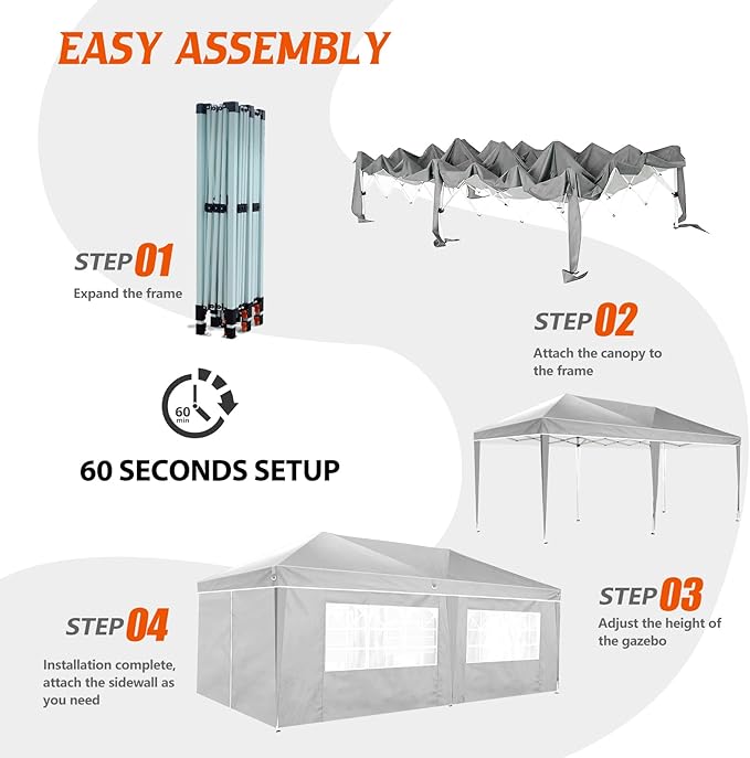 Heavy Duty Pop Up Canopy, Carport Canopy with UV Protection, Waterproof Fabric, Adjustable Heights, and Easy Assembly – Ideal for Outdoor Events, Camping, and Carports (10 x 20) (White)