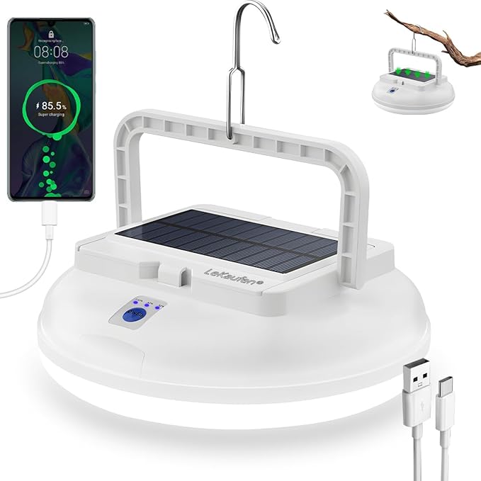 4500LM Solar Camping Light - Portable Camping Lantern Hanging Waterproof Tent Lights, Bright USB Rechargeable Lamp for Outdoor Camping, Canopy, Hurricane Emergency, Power Outages