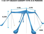 Beach Canopy Tent Sun Shade with 6 Sandbags, Beach Tent Sun Shelter UPF 50+ UV Protection, Poles and Ground Pegs and Anti-Wind Ropes for Outdoor, Camping, Backyard and Picnics