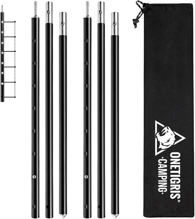 ONETIGRIS Upgraded Tent Poles – Set of 2 Adjustable Telescoping Tarp Poles, Aluminum Replacement Poles for Tent, Tarp, Canopy, Awning, Shelter, Heavy Duty Aluminum Alloy Camping Poles