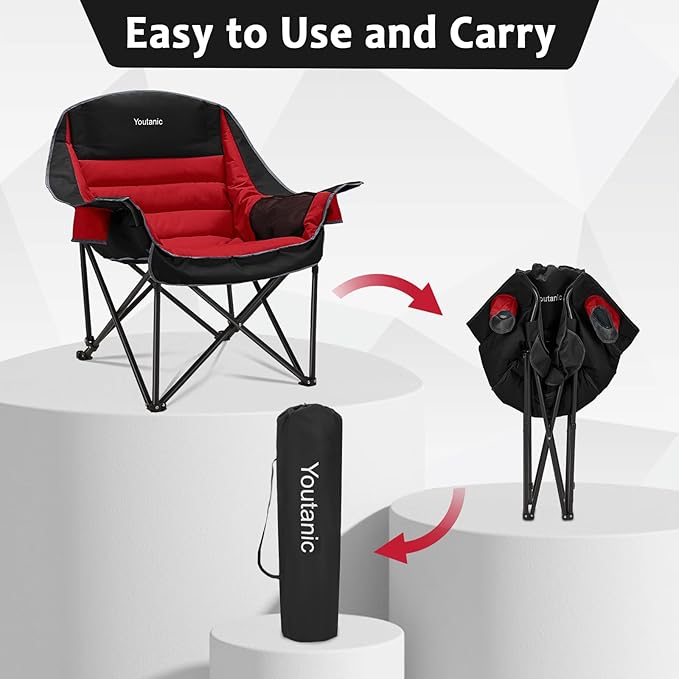 Oversized Camping Chair, Portable Folding Camping Chairs with Side Pocket, Cup Holder and Carry Bag, Heavy Duty Outdoor Camping Chairs for Adults, Fishing, Sports, Trip, up to 400lbs, Style 5
