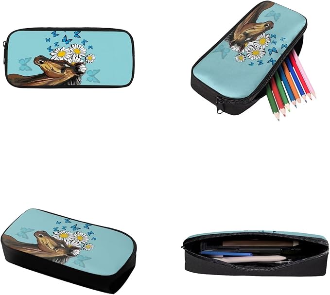 Daisy Butterfly and Horse Patterns 3 Pieces Book Bag Set with Large Capacity Pencil Case Lunch Bag, Study Supplies for Boys Lightweight Stylish Cool School Bag Gift