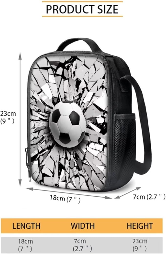 Football Design Book Bag with Portable Lunch Bag and Large Capacity Pencil Box, Lightweight Elementary Kindergarten Schoolbag for Kids Hiking Traveling Festival Gift