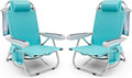 Tangkula Set of 2 Backpack Beach Chair, 5-Position Lightweight Folding Lay Flat Beach Chairs with Storage Bag, 2 Cup Holders, Towel Bar, Backpack Straps