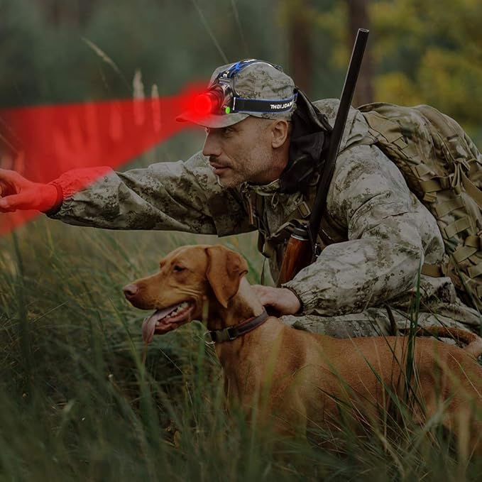 Hunting Red Light Headlamp Zoomable LED Headlight with 3 Lighting Mode and Water Resistant for Running Camping Hiking Reading.