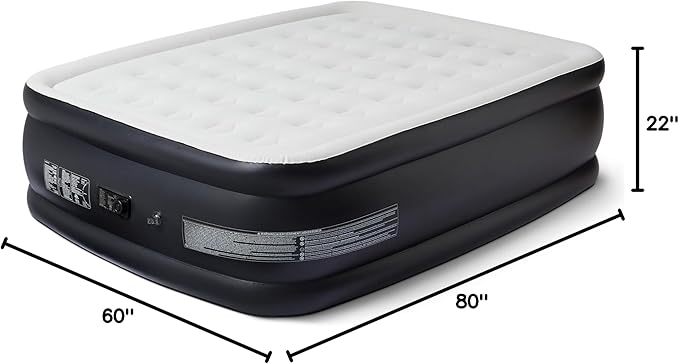 Amazon Basics Inflatable Air Mattress, Queen Size, 22in Height, with Built-in Pump, for Guests or Camping