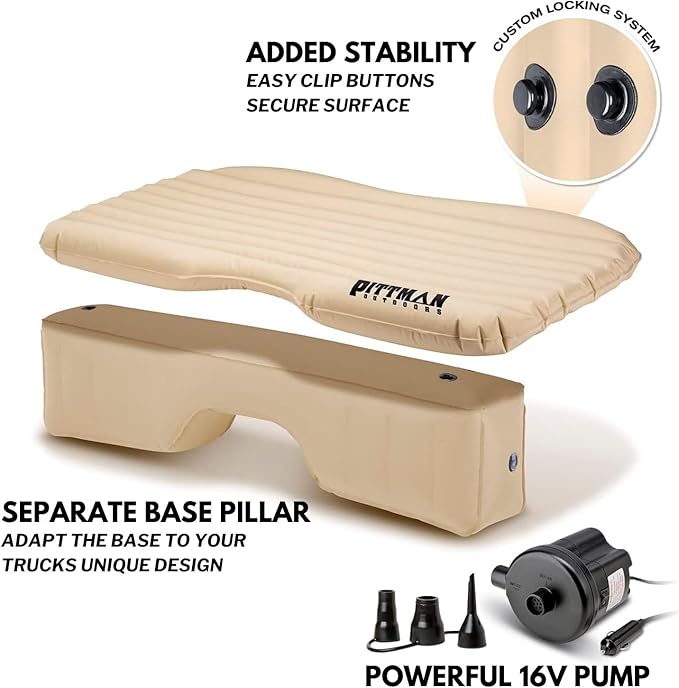 Pittman Outdoors Backseat Bed – 60" Air Mattress for Trucks & Vans – Includes Pump, Pillow & Storage Bag