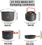 Camping Cookware Mess Kit with 3500W Stove, 7L Hanging Pot, 10L Water Bucket & Tableware Set for Outdoor Camping & Hiking