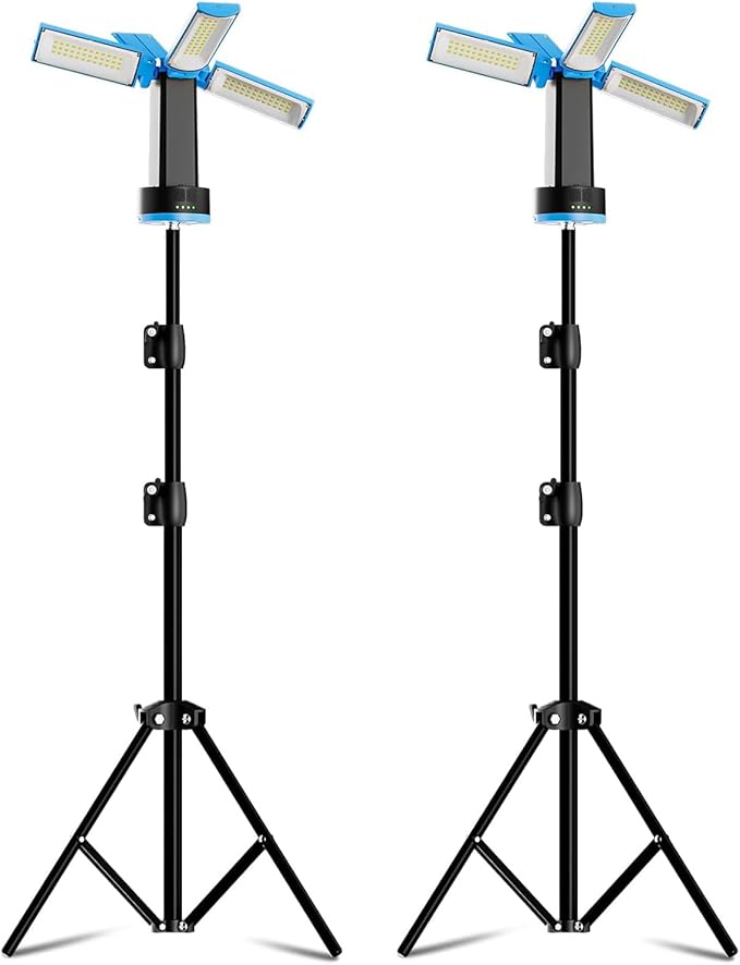 10400mAh Rechargeable Camping Light with Stand, Portable Work Light with 4 LED Lamp Heads 6000K, Magnetic Work Light Camping Essentials Gear Emergency Flashlight with Detachable Tripod 2Pack
