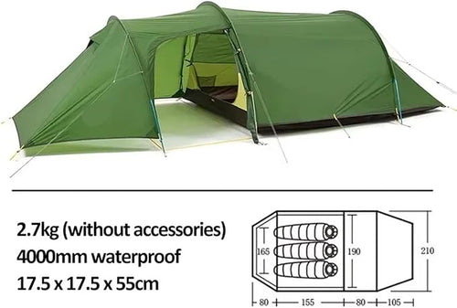 2 3 4 Person 4-Season Camping Tent - 20D Waterproof Ultralight Double Layer Tent for Outdoor Hiking Family Travel