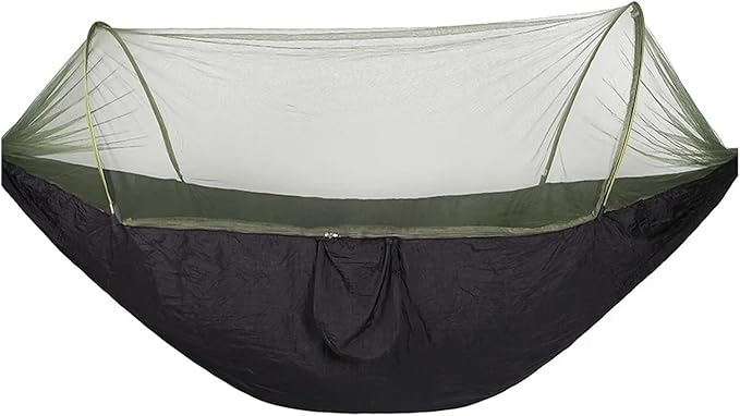 Compatible For Camping Hammock With Mosquito Net Pop-Up Light Portable Outdoor Parachute Hammocks Swing Sleeping Hammock Camping Stuff(Gree-6 rings)