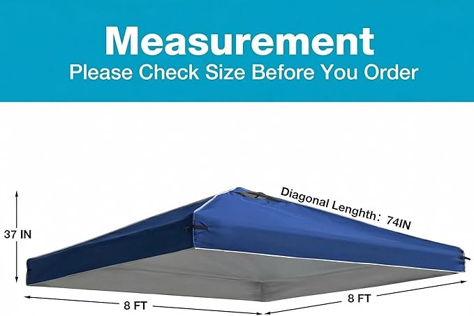 8x8 Canopy Replacement Top Cover with Air Vents for ez up Pop up Canopy Gazebo Tent with Adjustable Straps,Waterproof & Anti-UV for Outdoor Shade (Top Only,Frame Not Included) (Navy Blue)