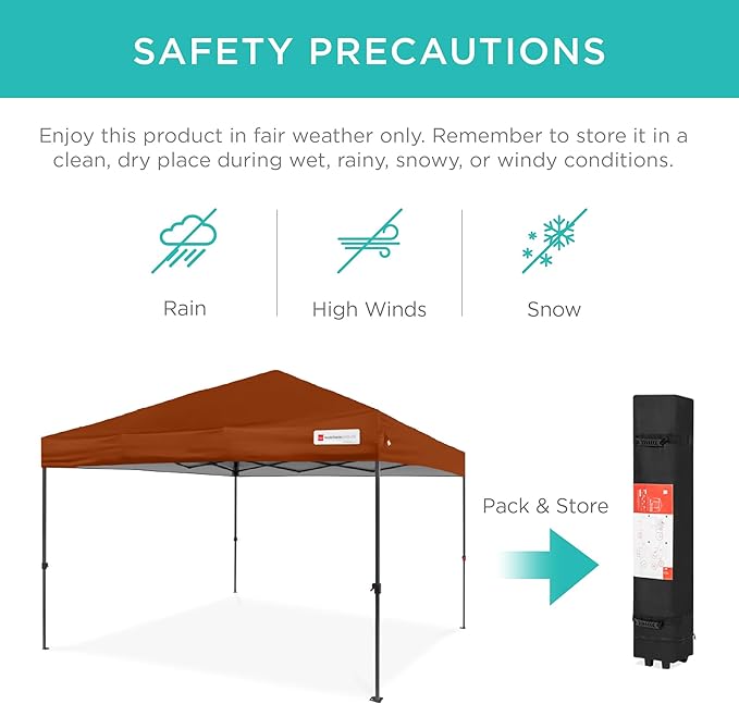 Best Choice Products 10x10ft Pop Up Canopy Tent, Outdoor Shade, 1 Person 1 Minute Set Up, Carry Case, 4 Weight Bags - Rust