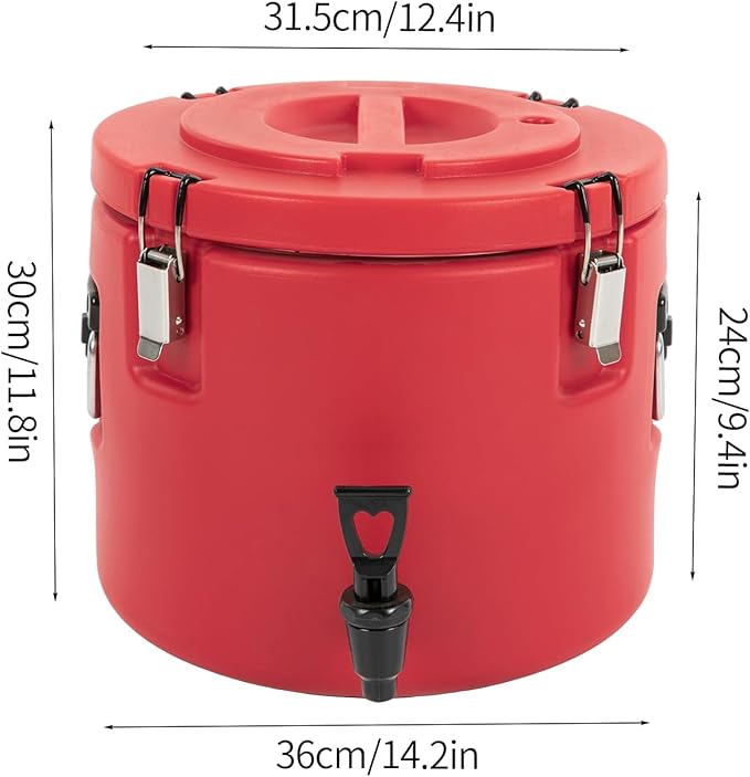 Insulated Beverage Cooler, 5 Gallon Commercial Cold Hot Drink Dispenser, Thermal Container with 304 Stainless Steel Interior Spout, Portable Cooler for Camping Parties Outdoors (Red)