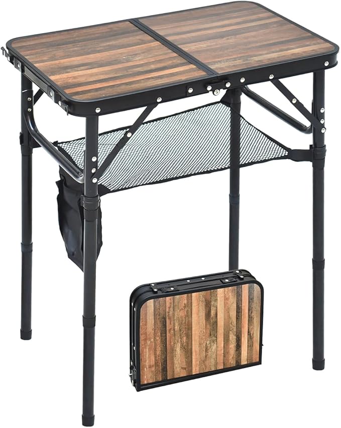 Mini Folding Camping Table - 2ft Lightweight Adjustable Height with Carry Handle, Anti-Stain Desktop for Outdoor Glamping/Picnic/Patio & Indoor Decor (24" L×16" W)