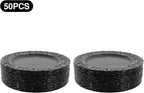 50 Pcs Black Charger Plates Bulk, 13" Round Dinner Charger Plates, Decorative Plastic Embossed Table Chargers for Wedding Holiday Party Baby Shower Event Decoration (Black)