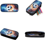 3 Set Cool Football School Bags with Lunch Box and Large Capacity Pencil Holder Set, Book Bag for Kindergarten Elementary Boys Camping Activities Outdoor