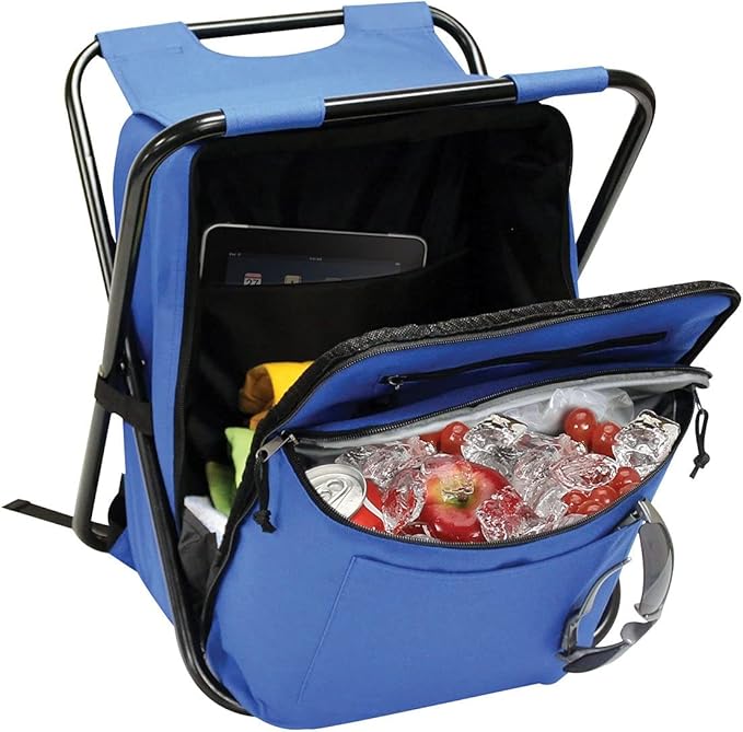 Preferred Nation Seated Cooler Backpack, 3 in 1 Portable Camping Backpack with Cooler and Folding Chair Stool, Leak Proof | Great for Fishing, Camping, Outdoor Events, Picnics or Beach