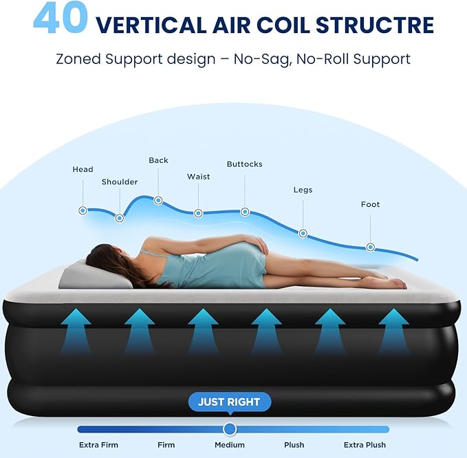 Queen Air Mattress with Built-in Pump, Heavy-Duty 800 lbs Support, 48-Hour Leak-Tested, Upgraded 3-Layer Protection PVC, 3 Min Fast Inflation, Portable Air Bed for Home, Guest & Camping