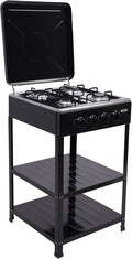 4 Burner Gas Stove, Portable Outdoor Stove with Double storage shelves and Independent Knobs, Heavy Duty Propane Gas Cooker with Wind Blocking Cover for Outdoor Camping BBQ(Black)