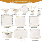 Ceramic Tableware Set with 50 Pieces, Bowl/Soup Pot/Spoon | Bone China Tableware Set, European Porcelain Combination Set