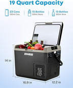 Kohree 12 Volt Car Refrigerator, 19QT(18L) Car Fridge with Large Handle, -4℉~68℉ 12V Electric Cooler 12/24V DC 12/24V DC, 110-240V AC Compressor Portable Freezer for Camping Road Trips Travel