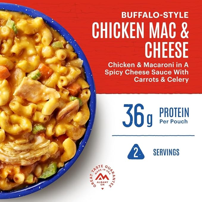 Mountain House Buffalo-Style Chicken Mac & Cheese Freeze-Dried Food for Camping, 12 Servings, 30-Year Shelf-Life