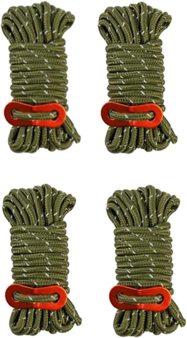 4 Pieces Tent Cords Reflective Guy Lines Heavy Duty Outdoor Climbing Ropes Lightweight Drawstring Bag Supplies for Hiking Travel Camping Backpacking S, Deep Green