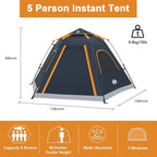 ADSMART Instant Tents for Camping 2/3/4/5 Person Tent Waterproof Easy Setup Sets Up Backpacking Tents with Carry Bag for Outdoor Hiking