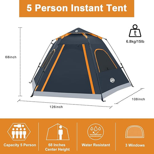 ADSMART Instant Tents for Camping 2/3/4/5 Person Tent Waterproof Easy Setup Sets Up Backpacking Tents with Carry Bag for Outdoor Hiking